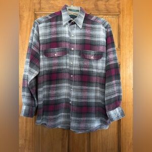 Stylish Plaid Button-Down Shirt - Gray and Cranberry